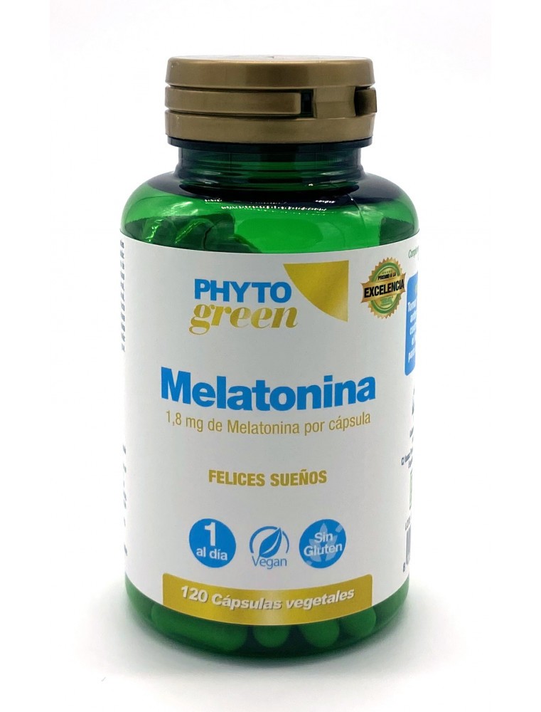 Melatonina phytogreen envases con 120 cápsulas vegetales.